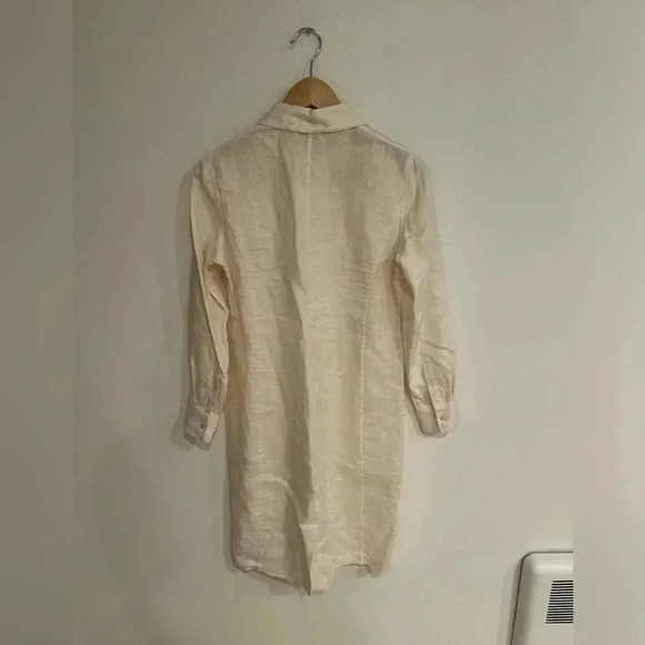 TALBOTS linen embroidered knee length belted shirt dress size 4P sundress dissh - Picture 10 of 10